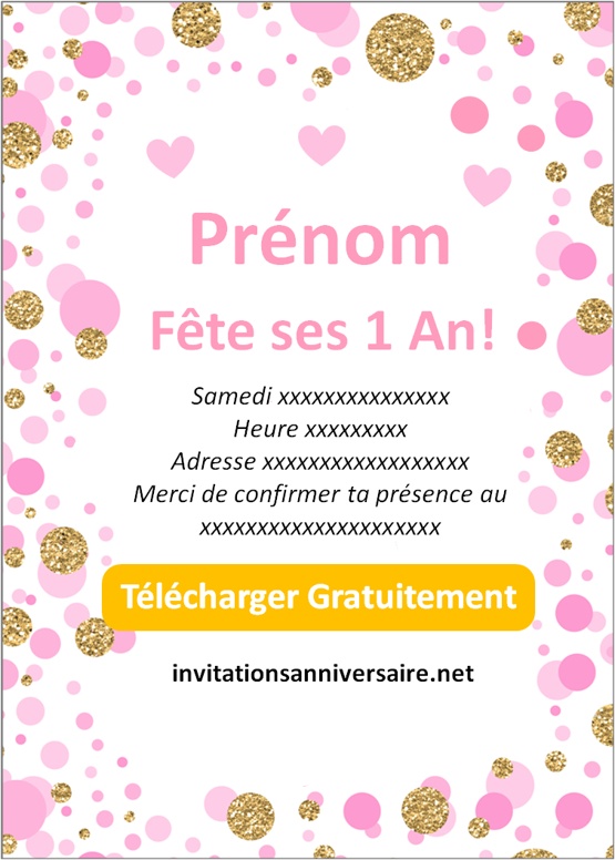 invitation anniversaire 1 an fille