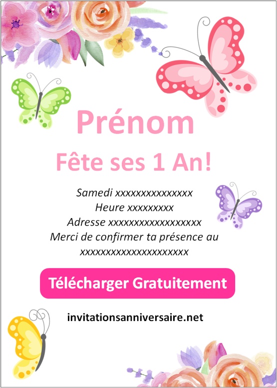 carte invitation anniversaire 1 an fille gratuit