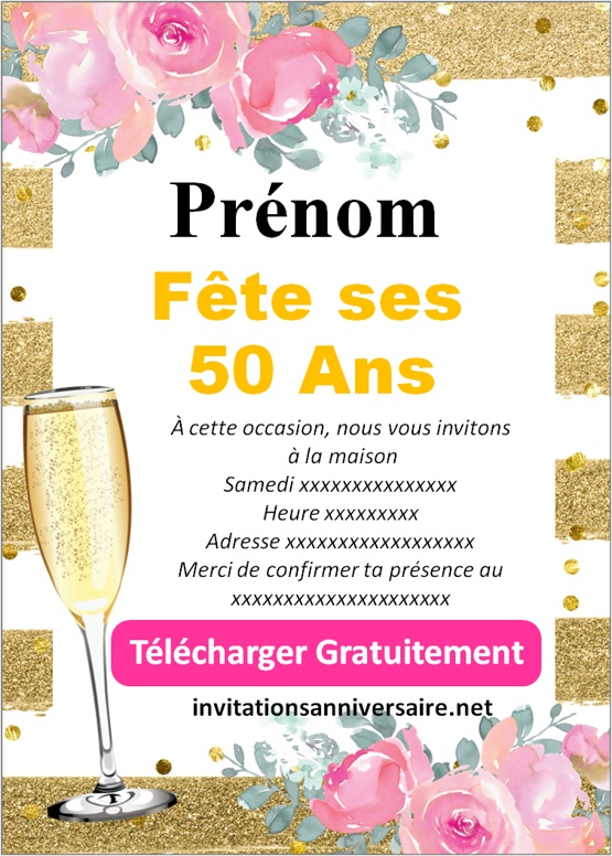 carte d'invitation anniversaire 50 ans femme