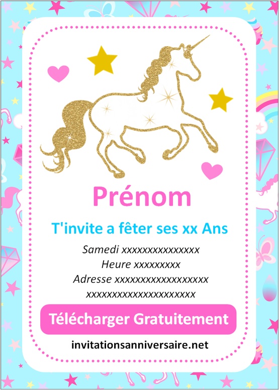 carte invitation anniversaire licorne gratuite à imprimer