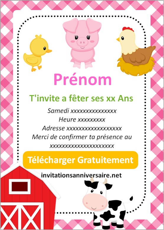 invitation fête d'anniversaire de la ferme rose