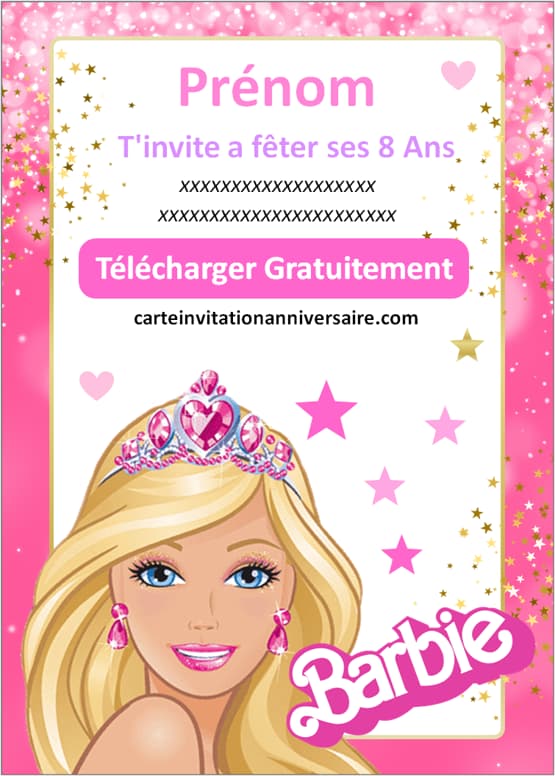 Carte invitation anniversaire Barbie